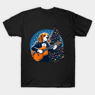 Beagle Playing Guitar Christmas T-Shirt